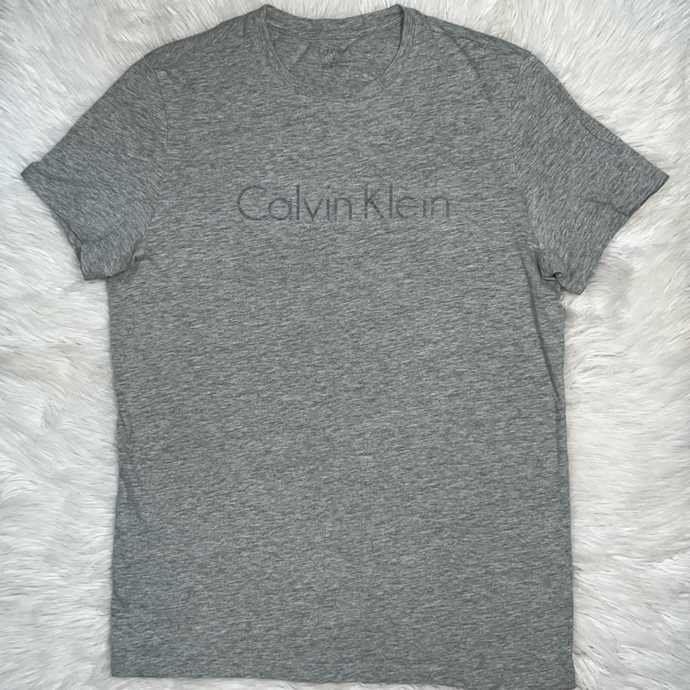 Calvin Klein Men’s Grey Ck Logo T-Shirt In Size Medium